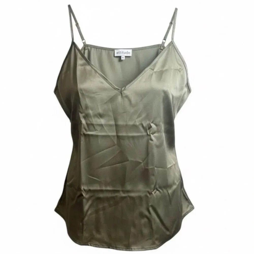 NWT Ettitude Women’s Olive Green Sateen Cami  Adjustable Strap Bamboo - Size XL